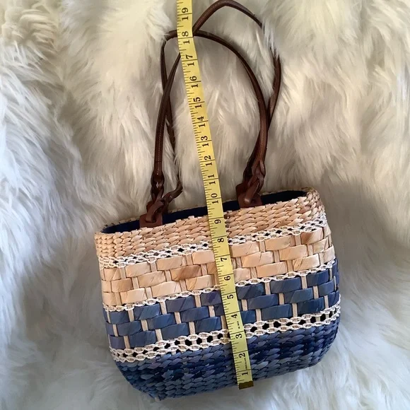 Straw Hand Woven Top Zip Boho Bohemian Purple Tan Purse That’s Lined - Picture 7 of 9